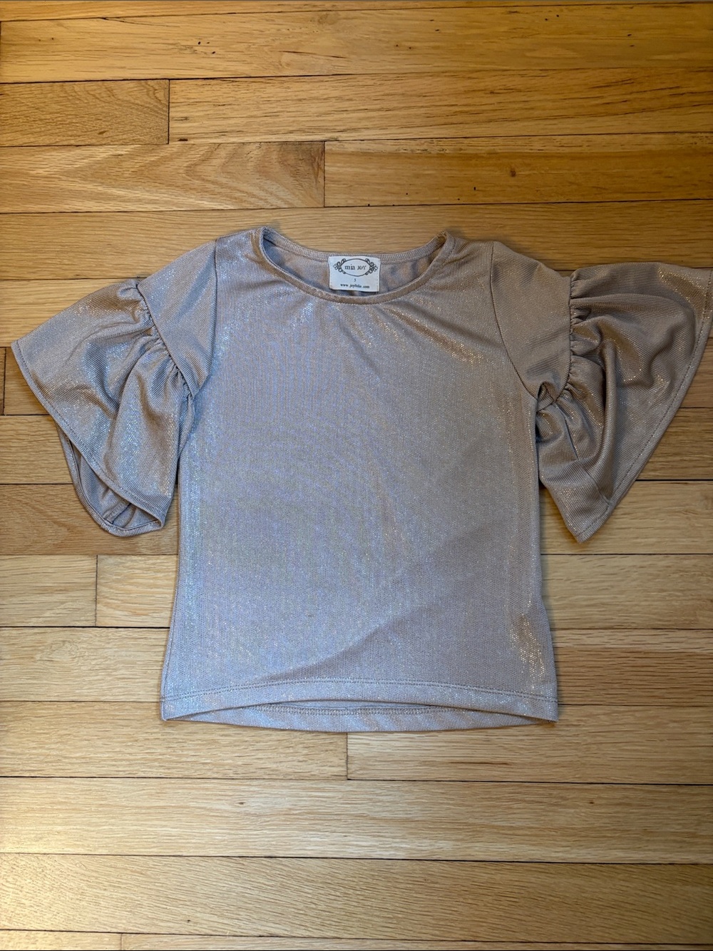 Mia Joy Shimmery Cream Flutter Sleeve Top, Size 5